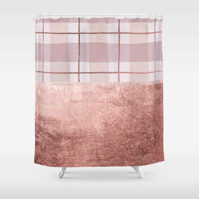 Country Blush C Ivory Rose Gold Watercolor Plaid Shower Curtain By Pink Water