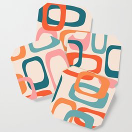 Overlapping Mid Century Modern Shapes in Pinks Oranges and Blue Greens Coaster