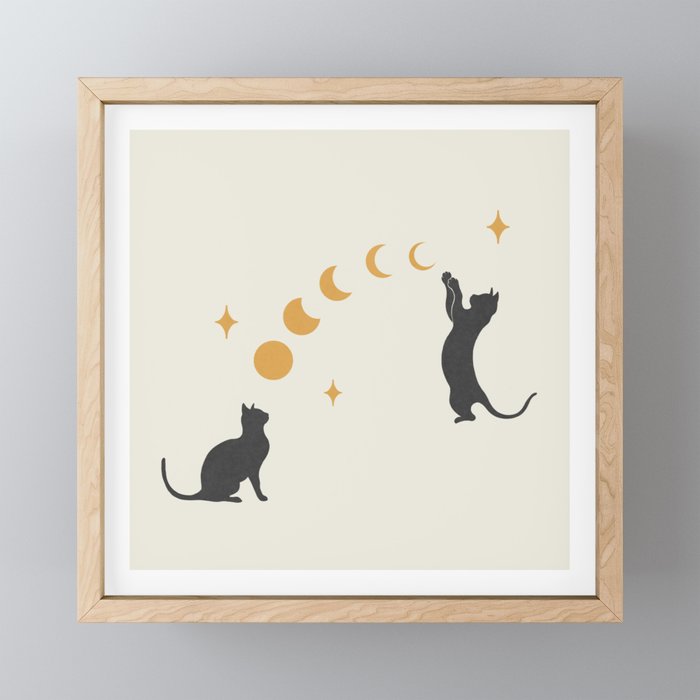 Cat and Moon 1 Framed Mini Art Print