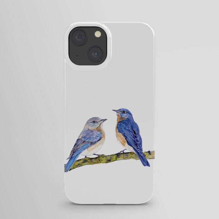 Pair of Eastern Bluebirds on a Branch Watercolor iPhone Case