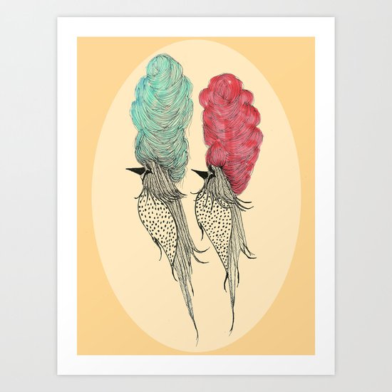 Bouffant Birds Art Print