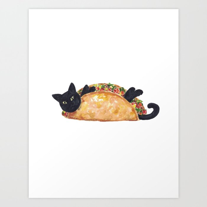 Taco cat Painting Kitchen Wall Poster Watercolor Art Print