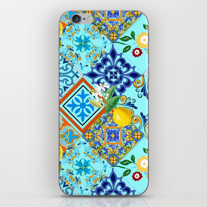 Tiles,mosaic,azulejo,quilt,Portuguese,majolica,lemons,citrus. iPhone Skin