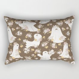 Ditsy flowers and cute ghosts - dark brown Rectangular Pillow