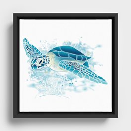 Sea Turtle - Blue Framed Canvas