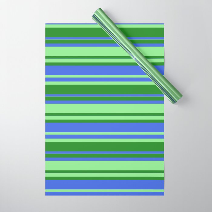 Forest Green, Royal Blue & Light Green Colored Striped Pattern Wrapping Paper