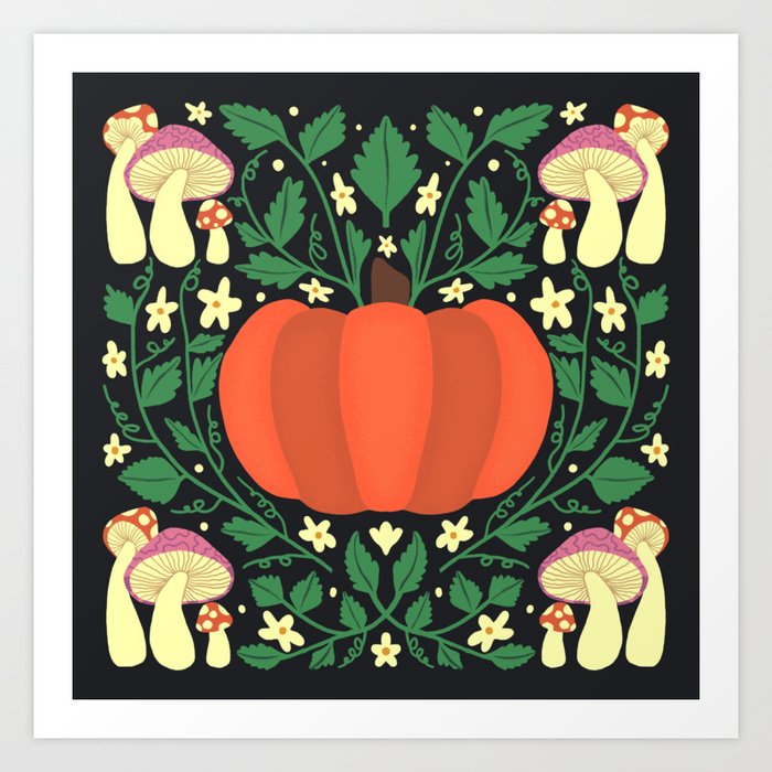 Midnight Mushroom Pumpkin Patch Art Print