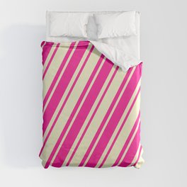 [ Thumbnail: Light Yellow and Deep Pink Colored Lined Pattern Duvet Cover ]
