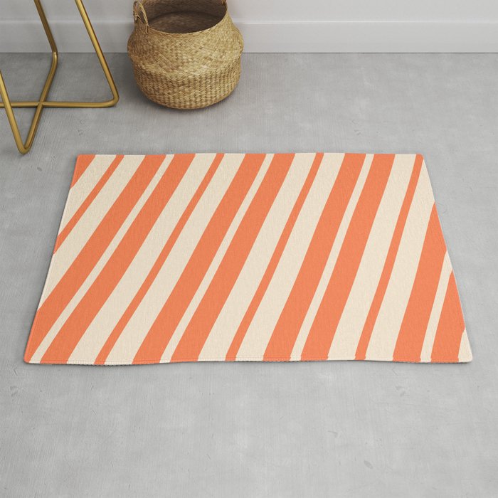 Coral & Beige Colored Pattern of Stripes Rug