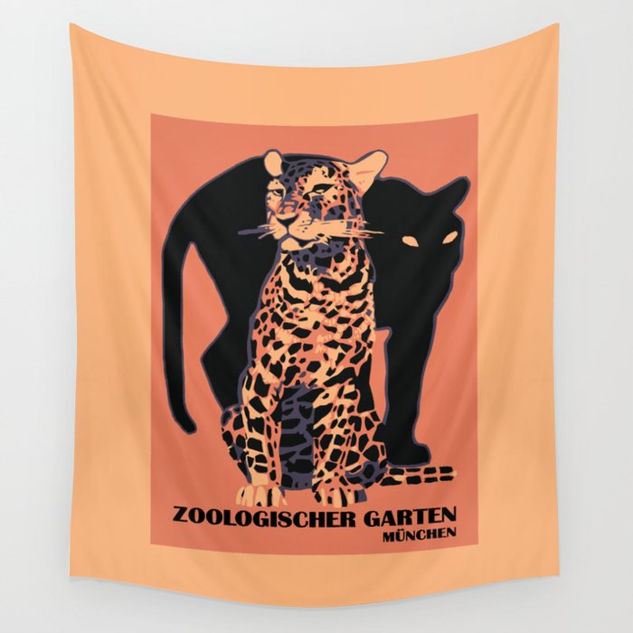 Retro vintage Munich Zoo big cats Wall Tapestry