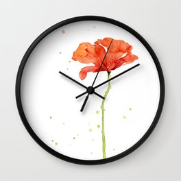 Red Poppy Flower Watercolor Wall Clock