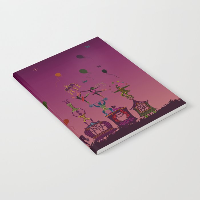 colorful circus carnival traveling in one row at night Notebook