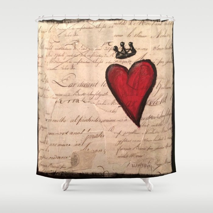 French Script Heart Shower Curtain