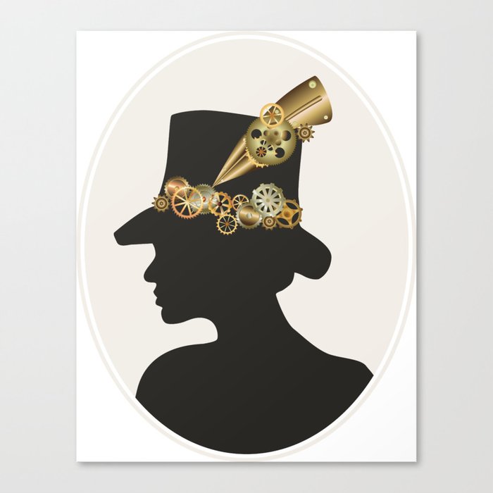 Silhouette of a girl in steampunk style Canvas Print