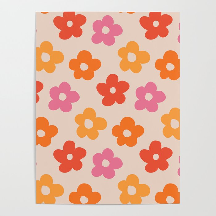 Retro 60s 70s Flowers Pattern #pattern #vintage Poster