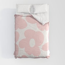 Large Baby Pink Retro Flowers on White Background #decor #society6 #buyart Comforter