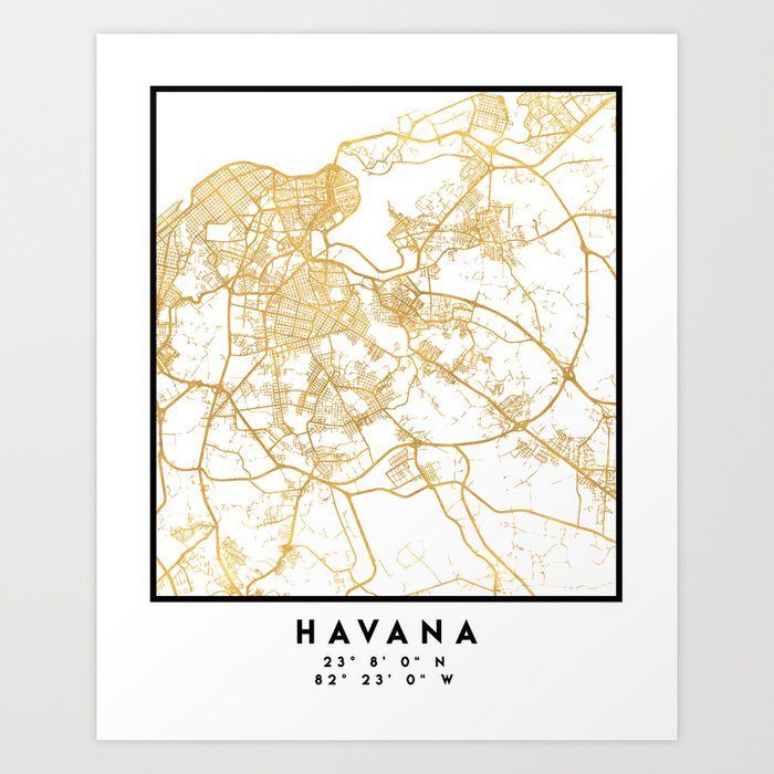 HAVANA CUBA CITY STREET MAP ART Art Print