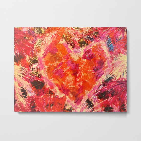 MEND ME - Broken Heart Abstract Artwork Bright Bold Crimson Red Magenta Black Leopard Print Metal Print