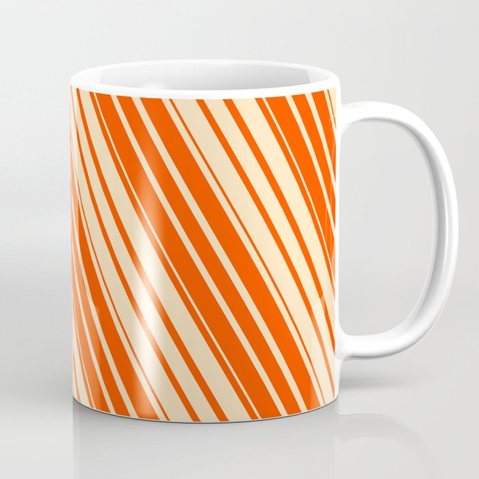 Beige and Red Colored Striped Pattern Coffee Mug