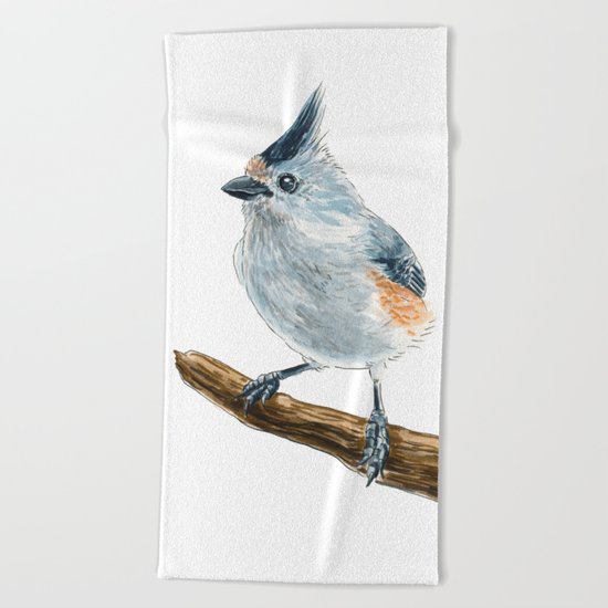 Titmouse bird watercolor Beach Towel