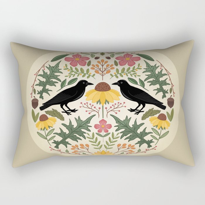 Crows, Wild Roses, Thistles And Sunflowers Rectangular Pillow