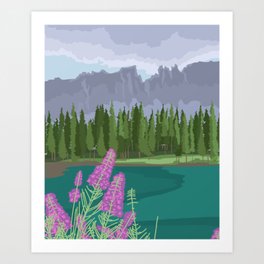 Wildflower Evergreen River Art Print