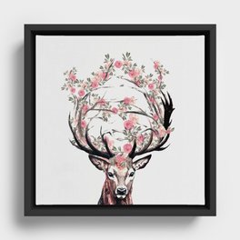 Deer and Flowers Framed Canvas