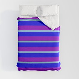 [ Thumbnail: Blue, Dark Violet, and Sky Blue Colored Striped/Lined Pattern Duvet Cover ]