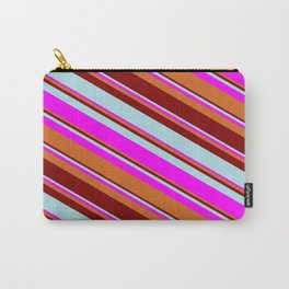[ Thumbnail: Maroon, Powder Blue, Fuchsia, and Chocolate Colored Pattern of Stripes Carry-All Pouch ]