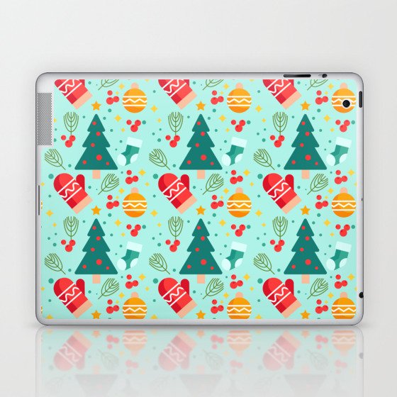 Christmas Pattern Turquoise Tree Gloves Laptop & iPad Skin