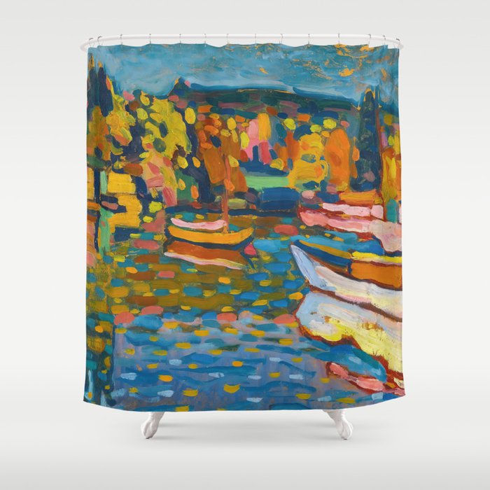 Study For Autumn Landscape With Boats (1908) Wassily Kandinsky (Russian, 1866 - 1944) Landscape Shower Curtain