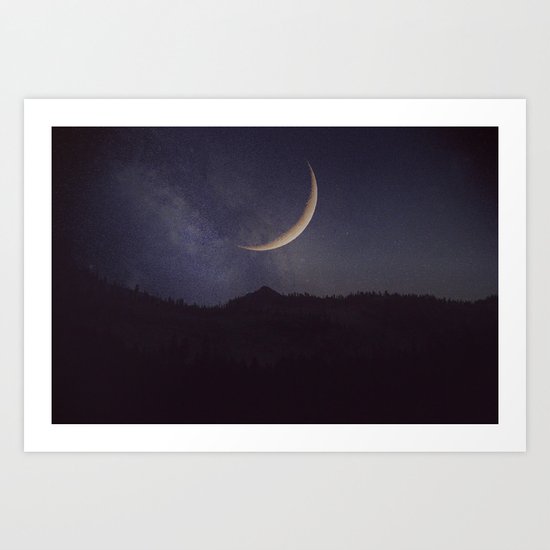 Moon and stars landscape Art Print