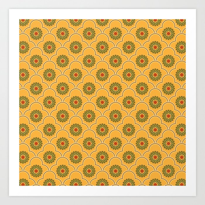  Ethnic Ogee Floral Pattern Yellow Art Print