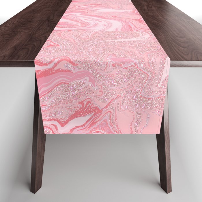 Sparkly Modern Blush Coral Pink Glitter Marble Table Runner