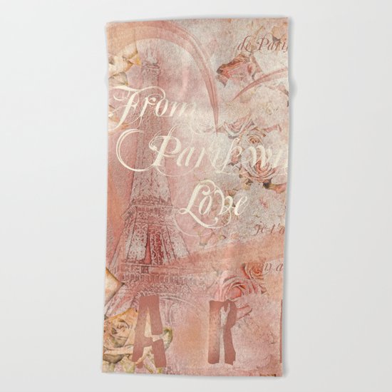 From Paris With Love In Salmon-Rosé Beach Towel