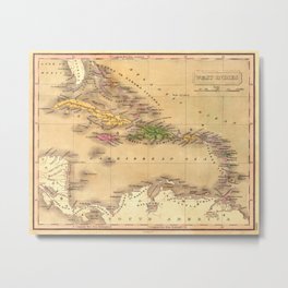 Map Of The Caribbean 1828 Metal Print | Drawing, Vintage 