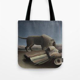 The Sleeping Gypsy Lion And Woman La Bohemienne Endormie Famous Painting Reproduction Tote Bag