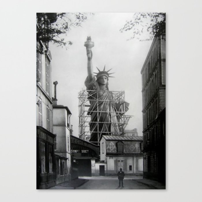 Piecing Together of the Architecture of the Statue Of Liberty In Paris, 1886 black and white photograph Canvas Print