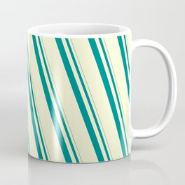 [ Thumbnail: Teal and Light Yellow Colored Striped/Lined Pattern Coffee Mug ]