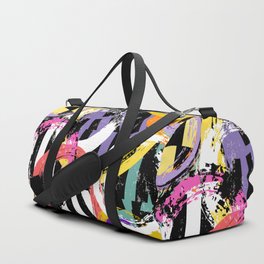seamless background pattern, with circles, strokes and splashes, on black and white Duffle Bag