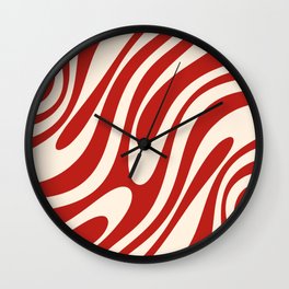 Wavy Loops Retro Abstract Pattern Red and Almond Cream Wall Clock