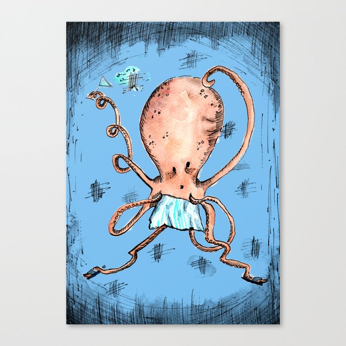 Quirky Octopus Blue Canvas Print