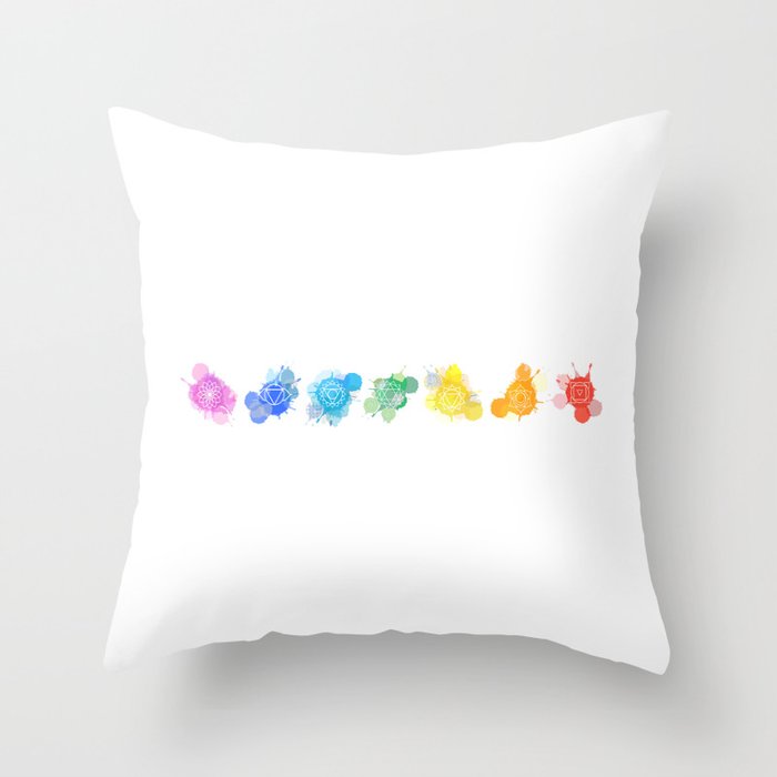 Meditation aura and the seven chakras symbols icons watercolor doodle	 Throw Pillow