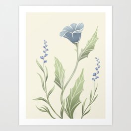Blue Floral Block Print Art Print