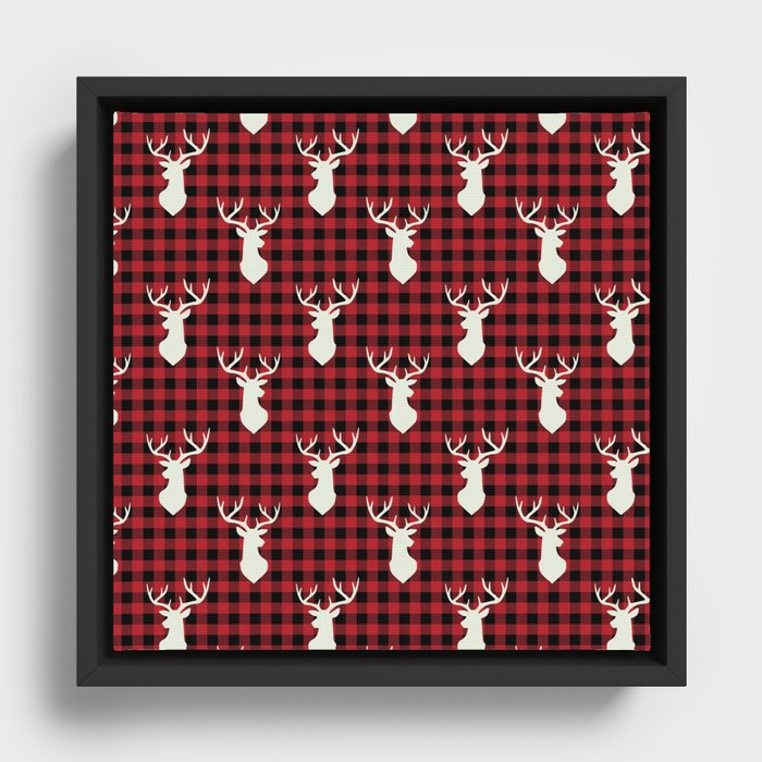 Christmas Plaid with Deer Framed Canvas