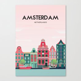 Vintage Amsterdam Holland Travel Poster Canvas Print