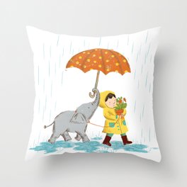 boy & elephant Throw Pillow