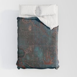 Antique Map Teal Blue and Copper Duvet Cover