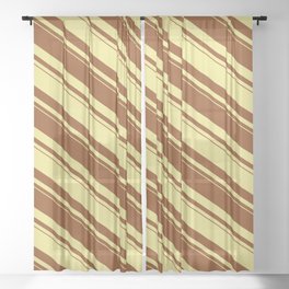 [ Thumbnail: Tan and Brown Colored Lines/Stripes Pattern Sheer Curtain ]