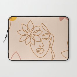 Woman linear face with flowers. Boho colors.  Laptop Sleeve